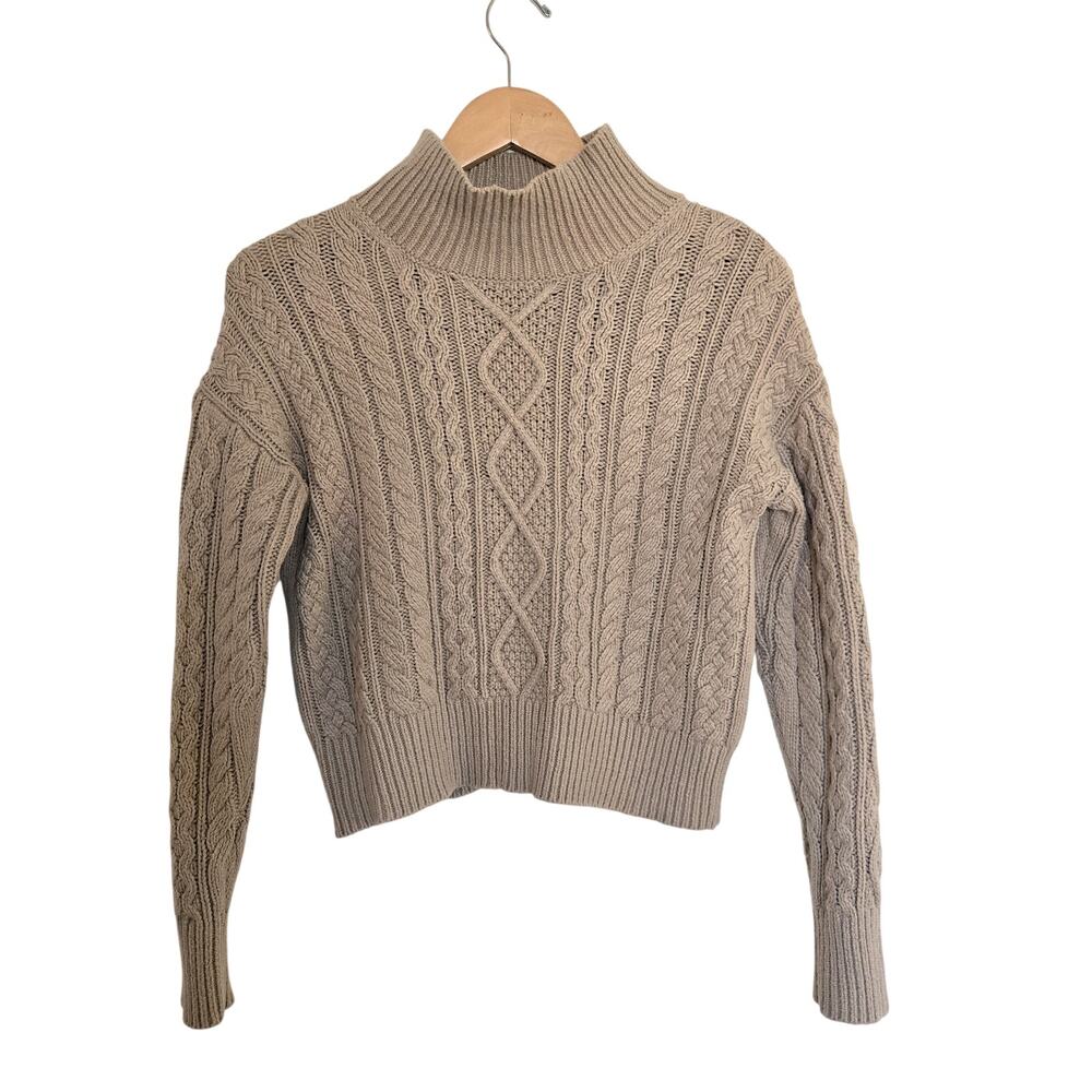 Banana Republic Andes Cable Knit Mock Neck Cropped Sweater XS Taupe